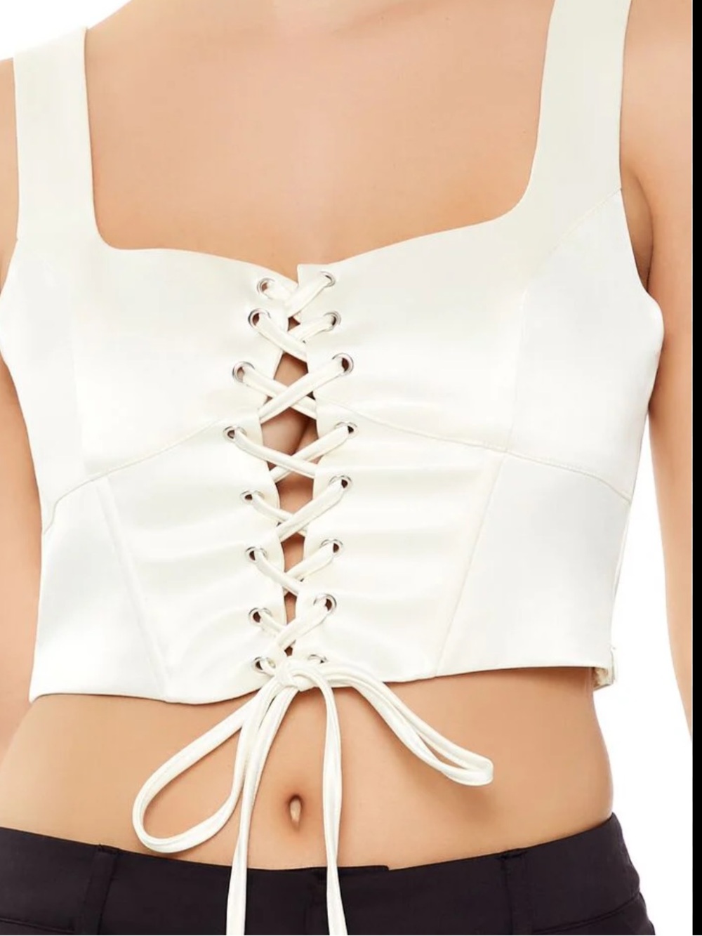 Forever 21 Ivory Satin Lace-Up Crop Top - Picture 1 of 4